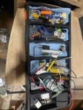 Organizer tray with wire brush, screw drivers, nuts, bolts, and lots other hardware items