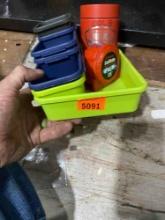 Plastic trays and a tape measure