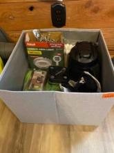 Speaker hangers, gloves, guardline, outside decorations, and extra large q tips in box