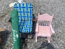 Folding chair, Childs chair and unmbella