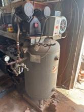 Schramm 60 gallon compressor 240v single phase 5 horse Dayton motor two cylinder compressor