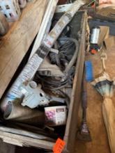 Miscellaneous items in wooden crate