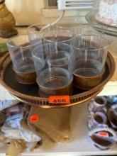 Heavy copper serving tray and copper bottomed glasses
