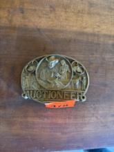 Auctioneer belt buckle solid brass made in Noble Oklahoma