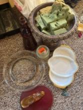 Glass shoe Fireking platter insulater glass dish glass Aunt Jemima jar