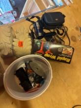 Rapid wrap video camera misc (2) tin buckets one Coca Cola