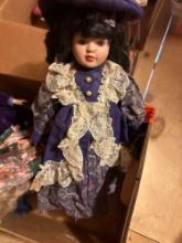 (6) porcelain dolls on stands approx 16 in tall