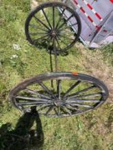 Wagon wheels and axle 44 in wood frame rubber lined wheels