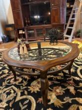 center table only, 41 x 41 inches, 19.5 inches height Matching end table only, 29x29 inches, 26