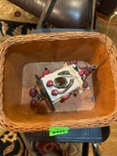 Home decor, wicker basket, and ornament