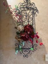 Wall hanging metal with floral arrangement