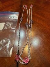 Chain necklace with pink and purple beads