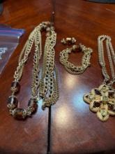 Multi stands Goldtone necklace with brown beads matching bracelet extra bead, Goldtone pendant