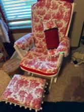 rocking chair with foot stool and pillow