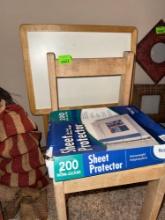 White board table and chair, sheet protectors