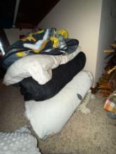 2 comforters two blankets, two pillows and a weighted blanket