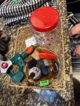 key holder, christmas jar, locks, and basket