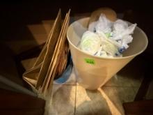 trash bags, plastic bags and buckets