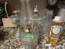 3 antique oil lamps and oil