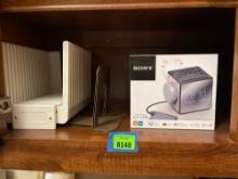 Sony am/fm clock radio, book ends, adjustable divider