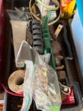 Tray with wire, drill bits, ice scraper and mire