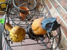 Wheelbarrow decor, birds decor and pots