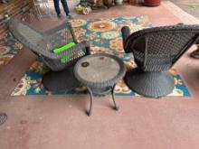side table and swivel chairs