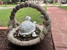 Yard decor, cement basket and turtle