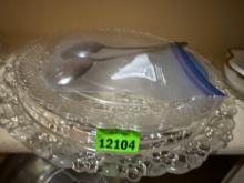Serving silver plated spoon and fork, plastic tray, glass tray and Thick glass vegetable tray