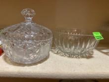 Vintage cut glass bowl and crystal covered dish