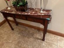 wooden entry table. Items not included, 13. X 47.5 inches, 30 inches height