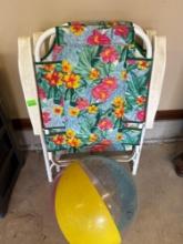 2 yard folding chairs and beach ball
