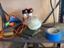 Glue gun, mask, gloves, fire extinguisher