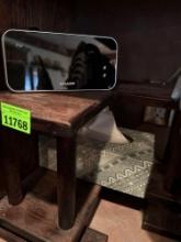 Wood shelf, Sharp clock and more