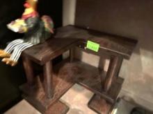 Wood shelf and a chicken figurine