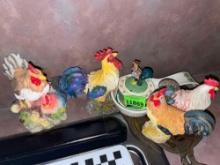 4 Rooster decor, spoon holder, timer, chicken hot plate