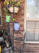 Rod iron plant holder with 3 pots