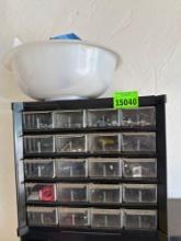 screw, organizer and lightbulbs