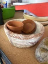 seasonal hangers, pots and love rock