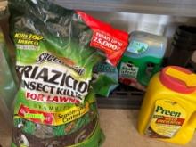 Insect killer, ice melt, topsoil, miracle grow, garden weed, preventer, planter pots