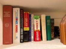 books, book holder and clock
