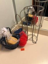 Toilet paper holder, scrubbie, 2 baskets