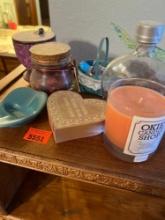 Candle, potpourri, and other items