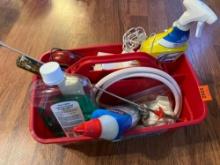 Caddy with bathroom cleaning supplies