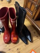 1 pair rain boots and pair of women's boots Size in photo