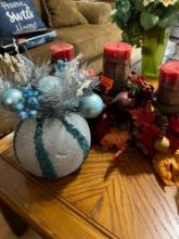 Fall decor with candles and Christmas table decor