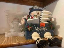 Snowman with welcome box and other Christmas decor