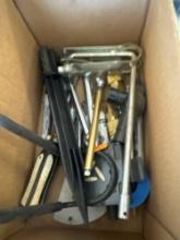 Box with tire pressure gauges, screw drivers and other various items