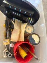 Lot contains painting items, paint, paint roller and other various items