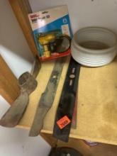 Lawn mower blades, toilet repair kit and other items